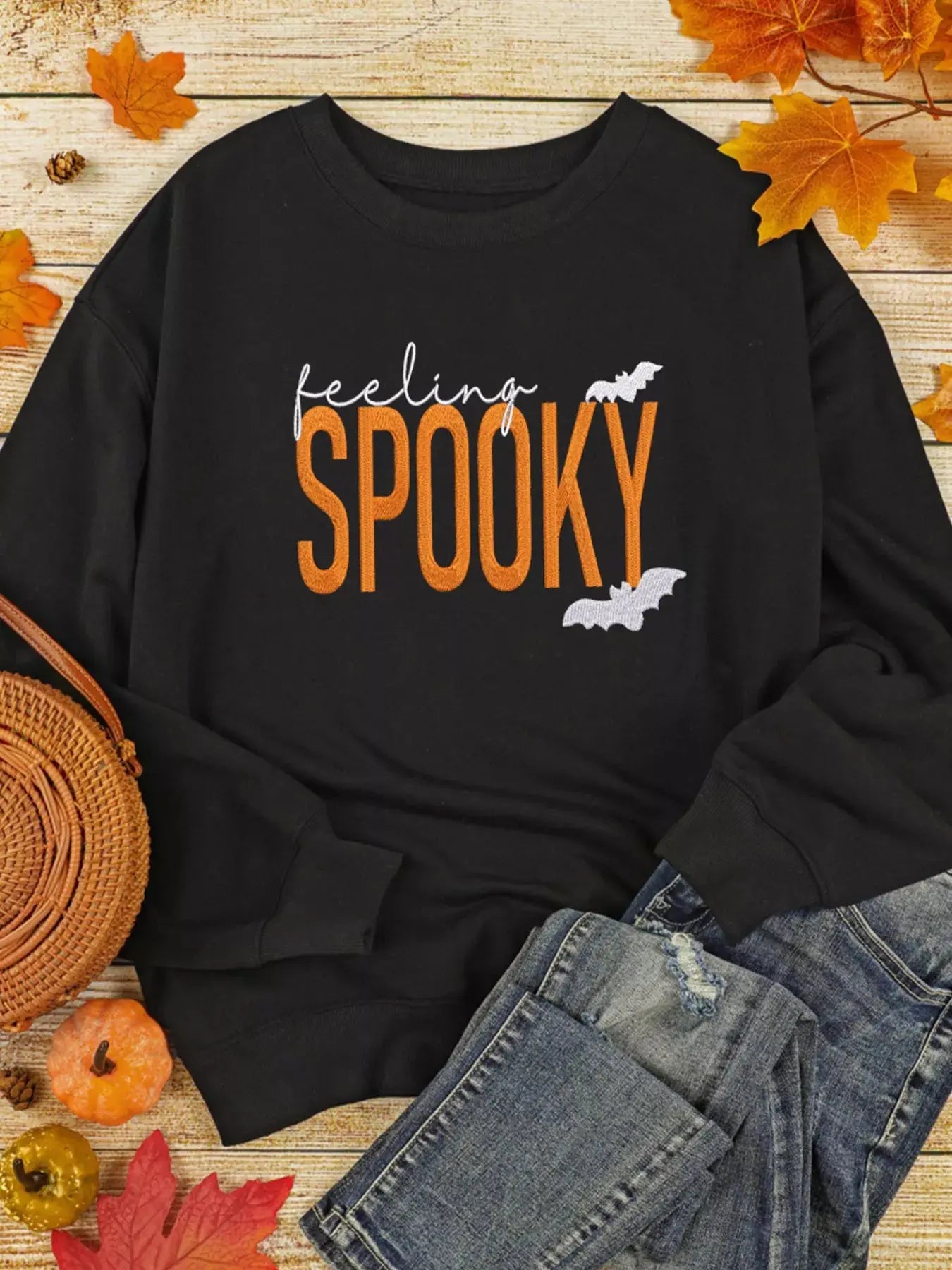 Feeling Spooky Halloween Embroidered Sweatshirt - Be Bliss Boutique