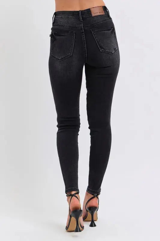 Full Size/Plus Size Mid Rise Tummy Control Skinny Judy Blue Jeans - Be Bliss Boutique