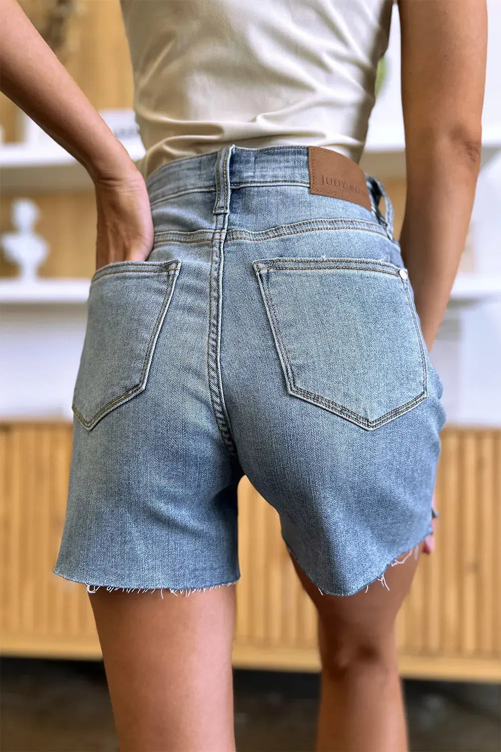 Judy Blue Jeans - Full Size High Waist Raw Hem Denim Shorts - Be Bliss Boutique