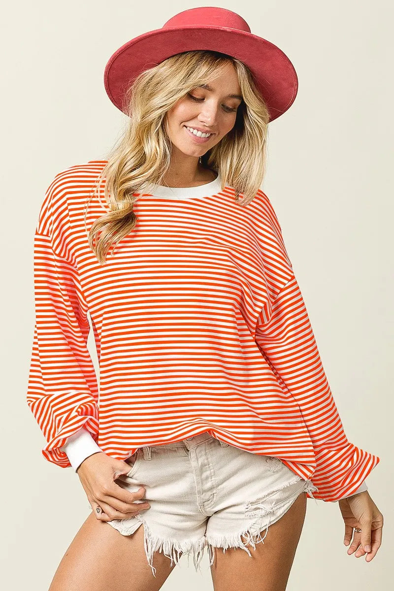 BiBi French Terry Stripe Long Sleeve Sweatshirt - Be Bliss Boutique