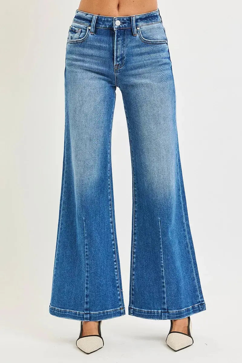 RISEN Jeans - Full Size Mid Rise Wide Leg Jeans with Flared Look - Be Bliss Boutique