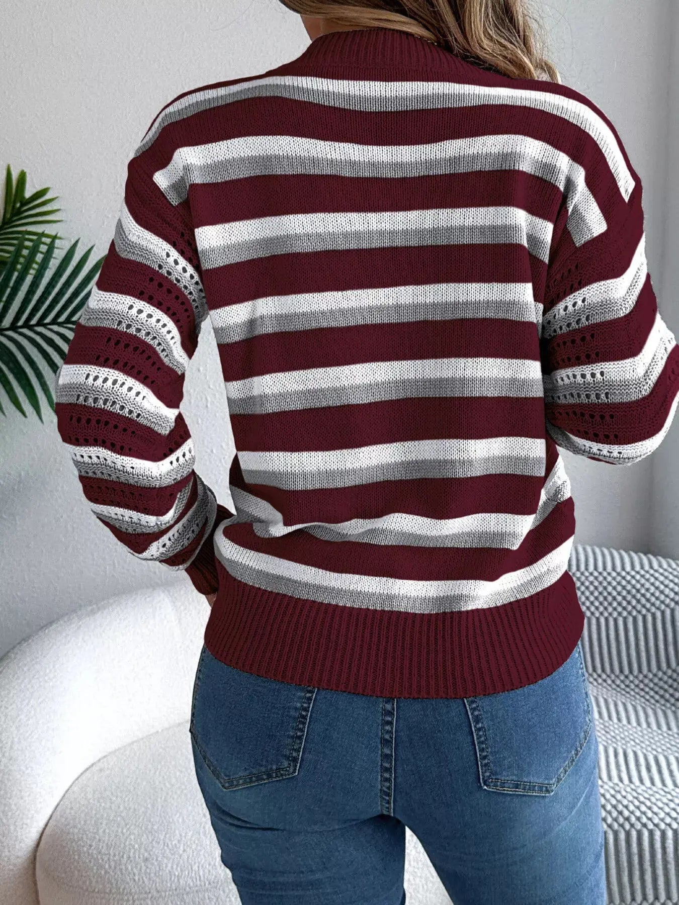 Round Neck Striped Long Sleeve Sweater - Be Bliss Boutique