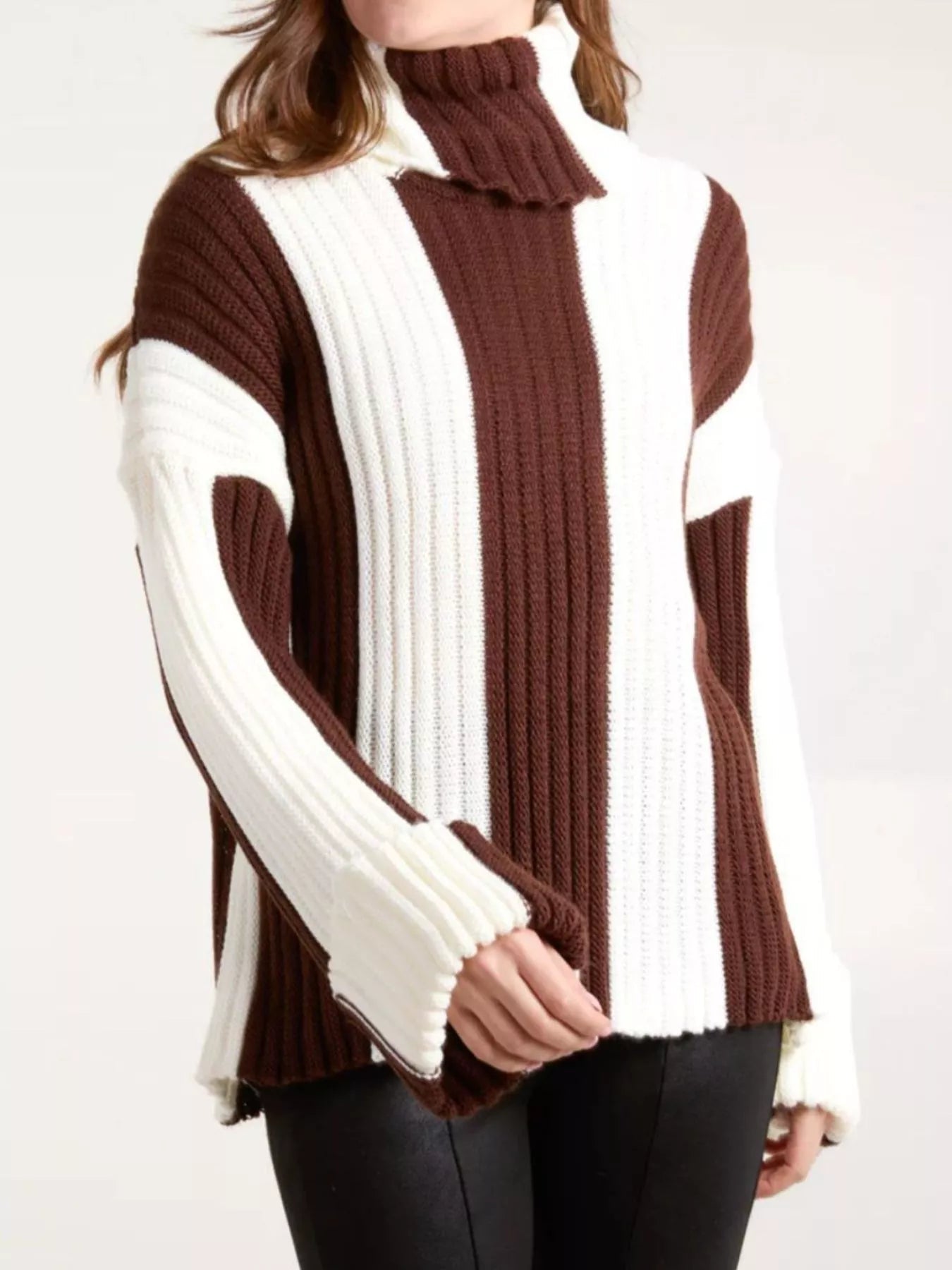 Color Block Ribbed Turtleneck Sweater -  Be Bliss Boutique