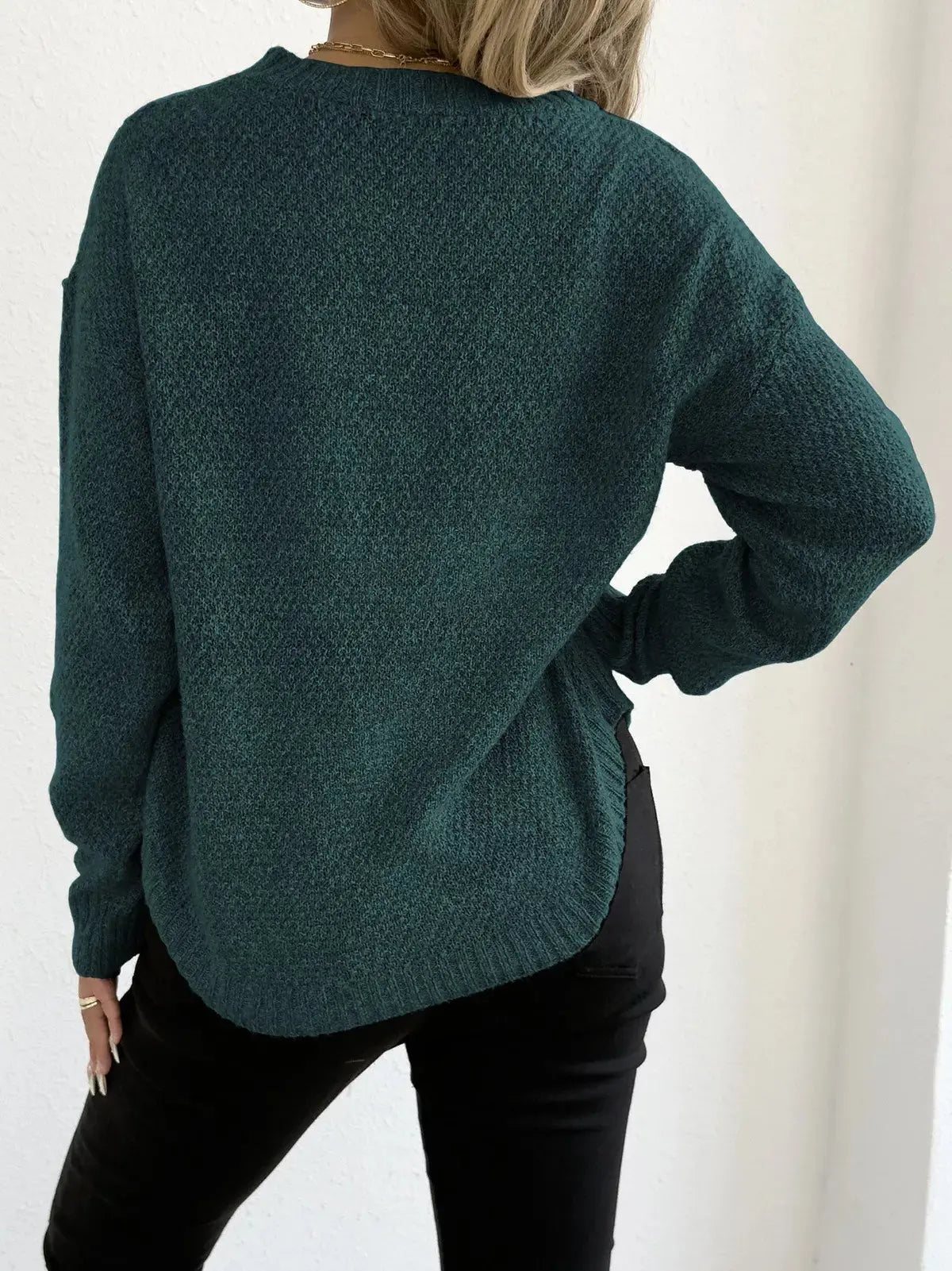 Round Neck Textured Knit Relaxed Fit Sweater - Be Bliss Boutique