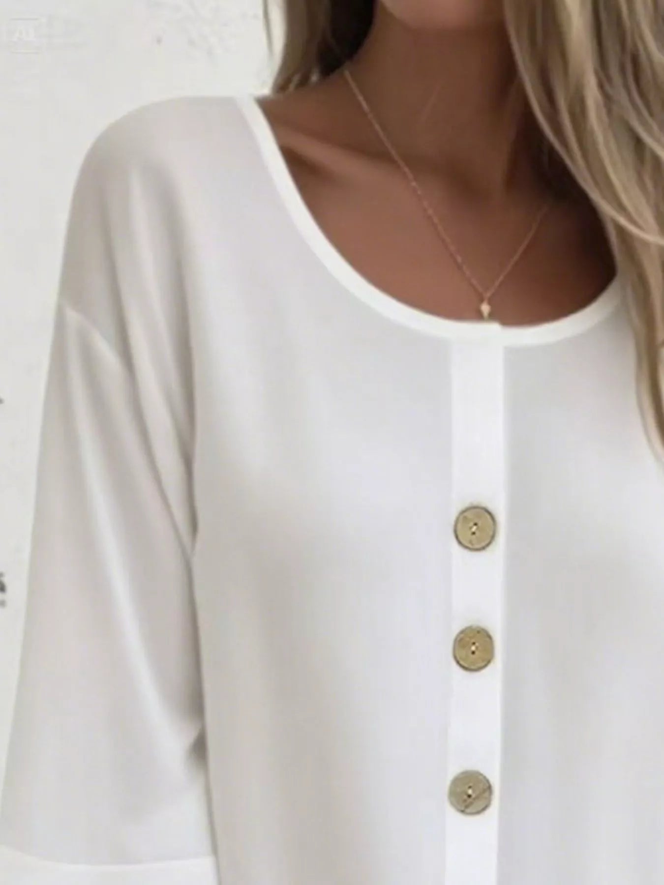 Full Size Button-Front 3/4 Sleeve Casual Blouse Plus Size -  Be Bliss Boutique