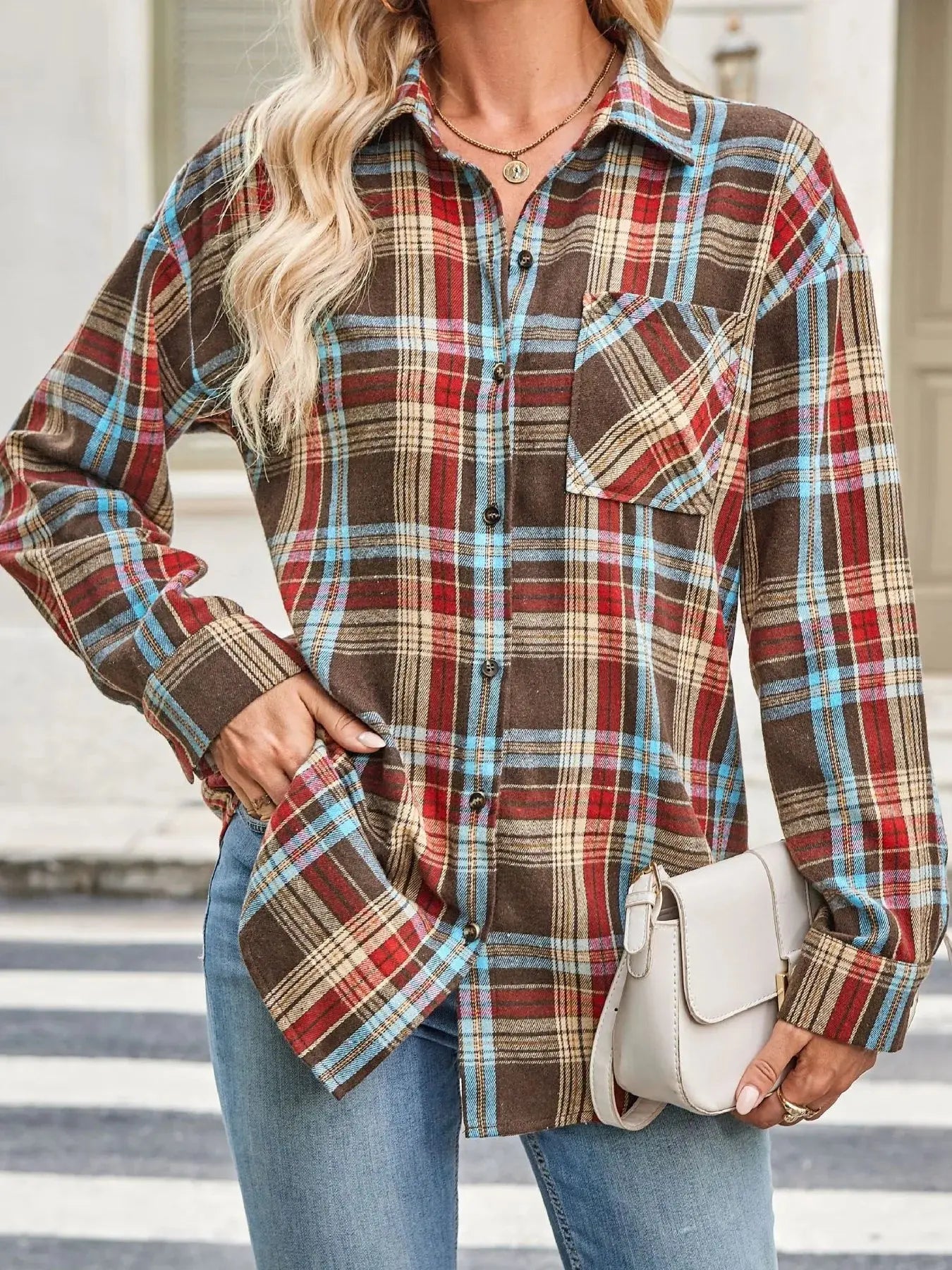 Oversized Plaid Button Up Long Sleeve Shirt - Be Bliss Boutique