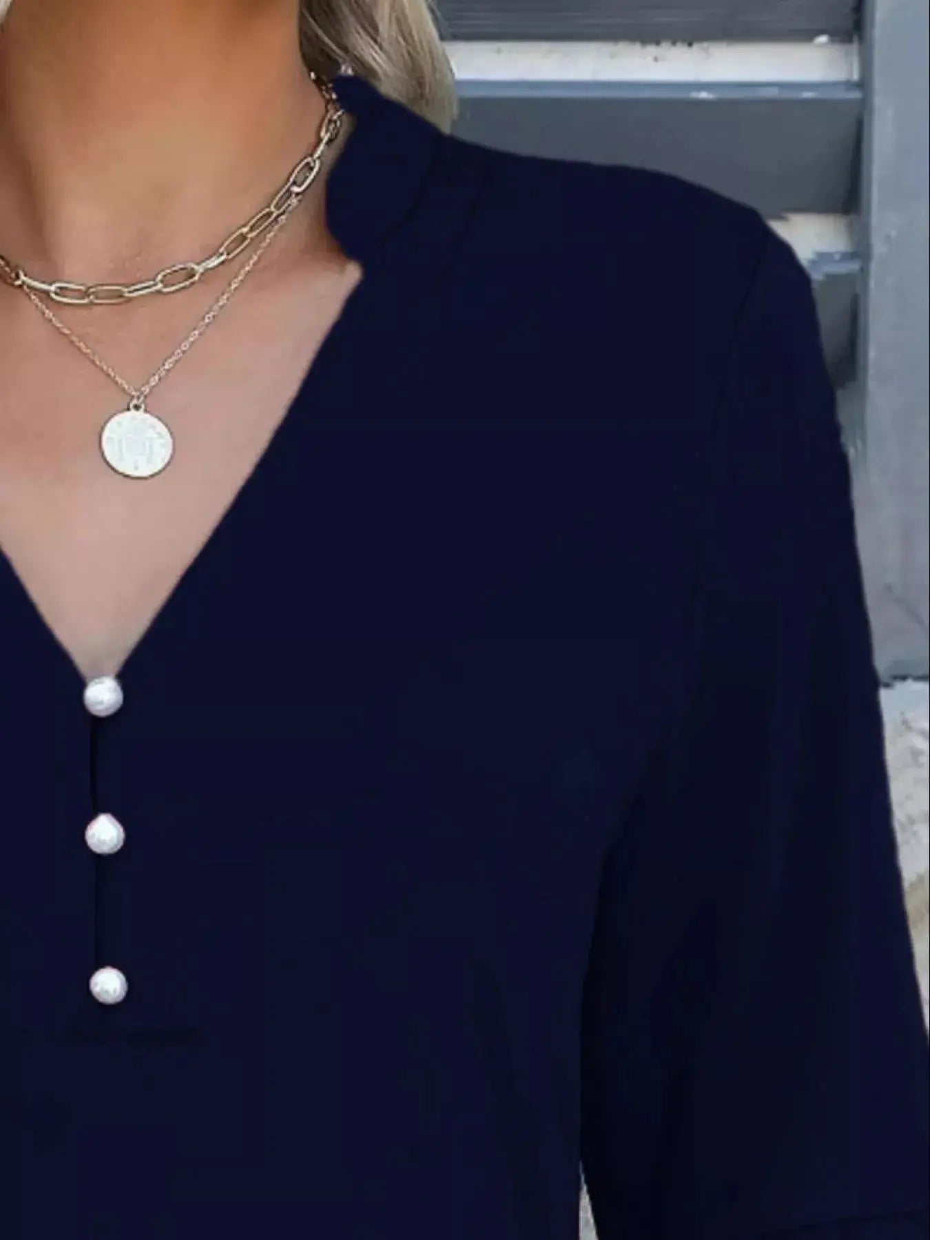 Full Size Notched Flounce Sleeve Blouse - Be Bliss Boutique