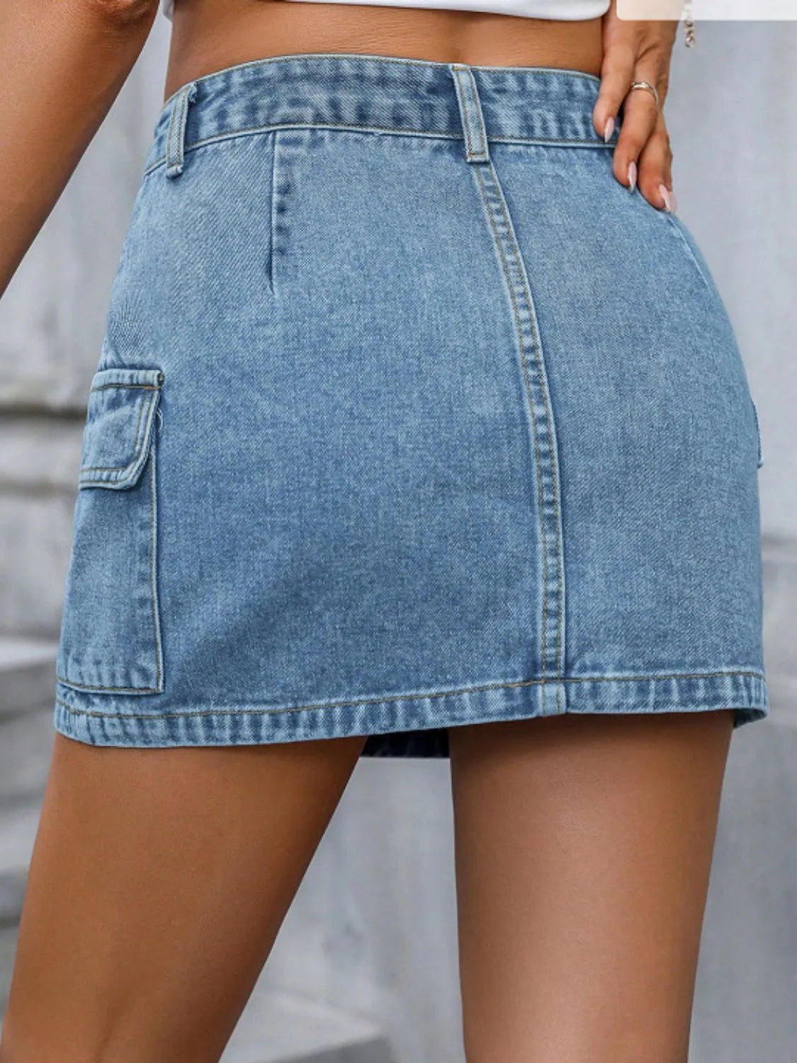 Pocketed Washed Utility Denim Mini Skirt - Be Bliss Boutique