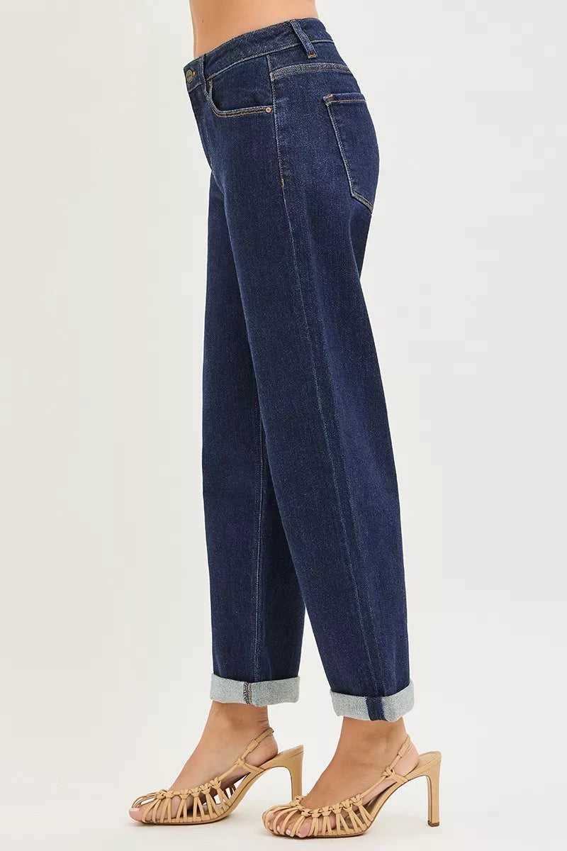 RISEN Jeans - Slouchy Cropped Boyfriend Jeans With Cuffed Hem - Be Bliss Boutique
