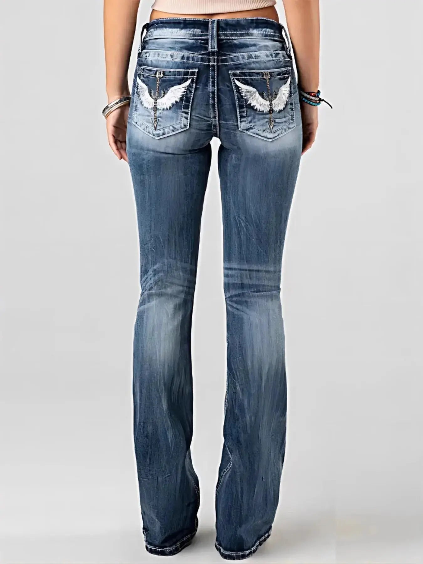 Washed Bootcut Embroidered Jeans - Be Bliss Boutique