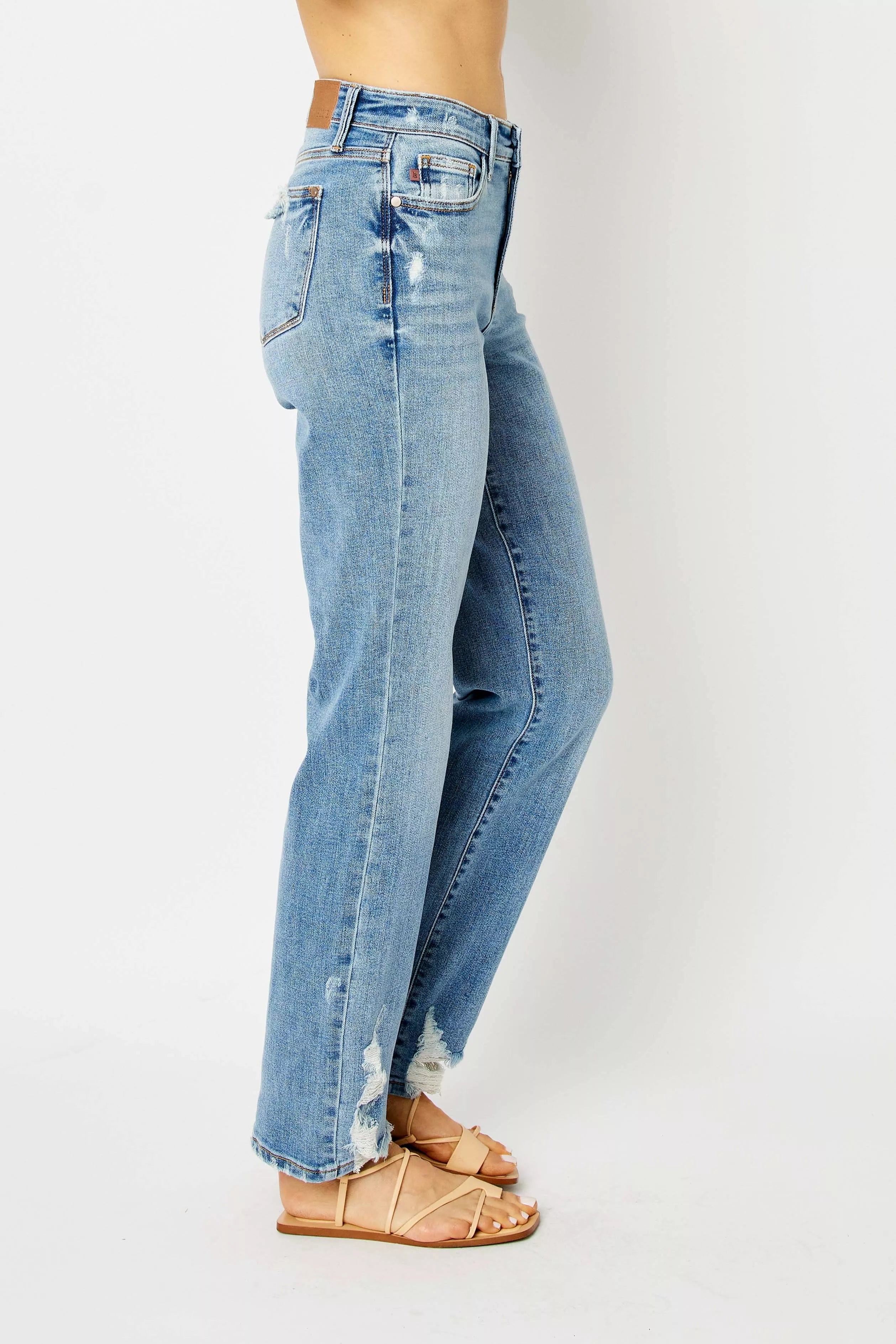 Judy Blue Full Size High Waist Straight Jeans with Heavy Destroy Plus Size - Be Bliss Boutique