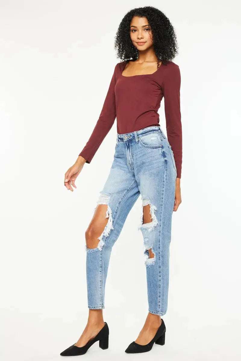 High Rise Distressed Kancan Boyfriend Jeans - Be Bliss Boutique