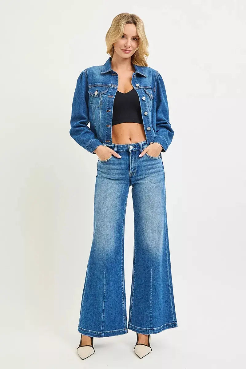 RISEN Jeans - Full Size Mid Rise Wide Leg Jeans with Flared Look - Be Bliss Boutique