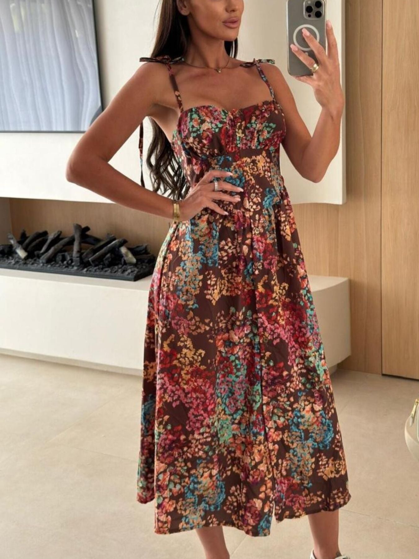 Striped Tie Shoulder Midi Dress - Be Bliss Boutique