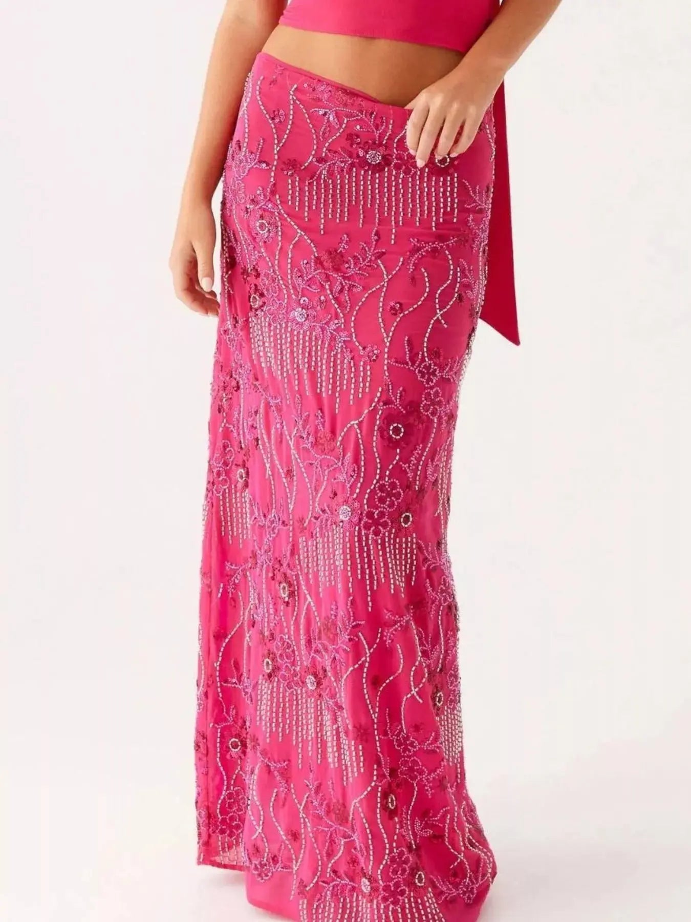 Embroidered Sequin Maxi Skirt - Be Bliss Boutique