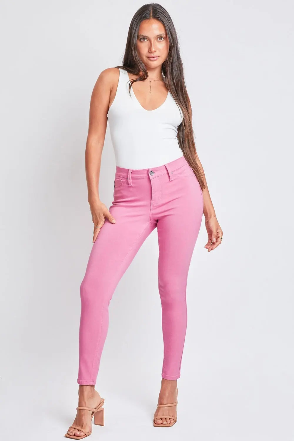 Pink Full Size Hyperstretch Mid-Rise Skinny Pants - Be Bliss Boutique