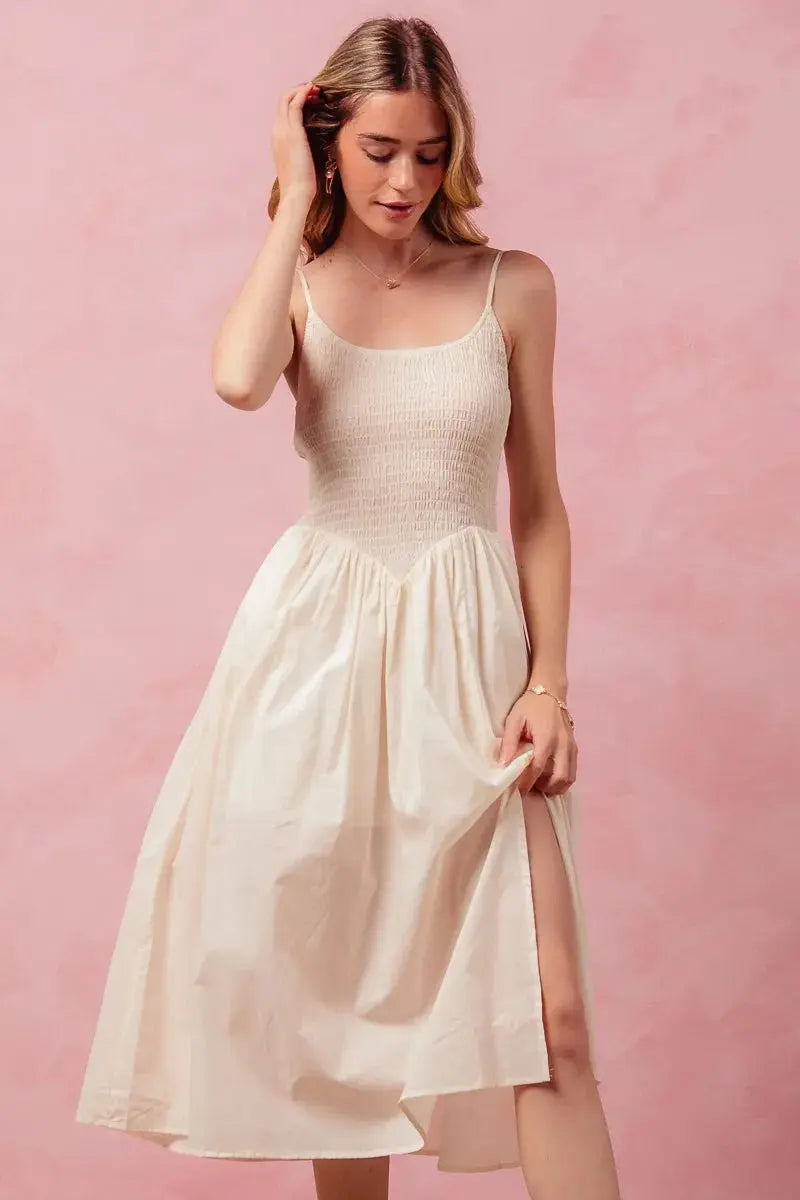 SO ME Smocked Sleeveless Everyday Casual Midi Dress with Slit - Be Bliss Boutique