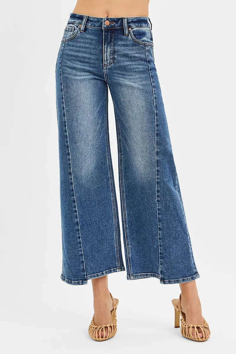 RISEN High Rise Crop Wide Leg Jeans with Step Hem -  Be Bliss Boutique