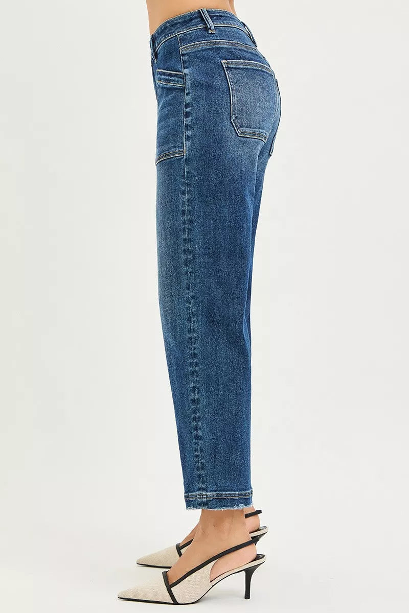 RISEN Jeans - Slouchy Cropped Baggy Jeans with Front Patch Pocket - Be Bliss Boutique