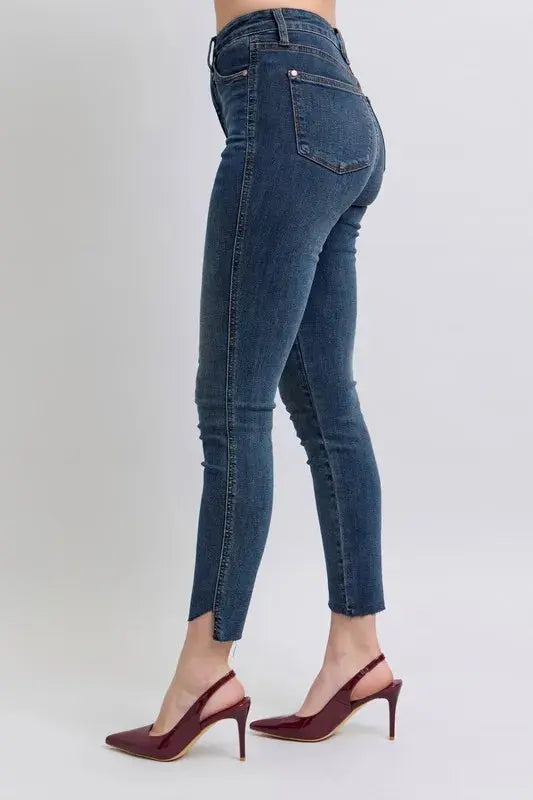 Full Size High Waist Tummy Control Step Hem Skinny Judy Blue Jeans - Be Bliss Boutique