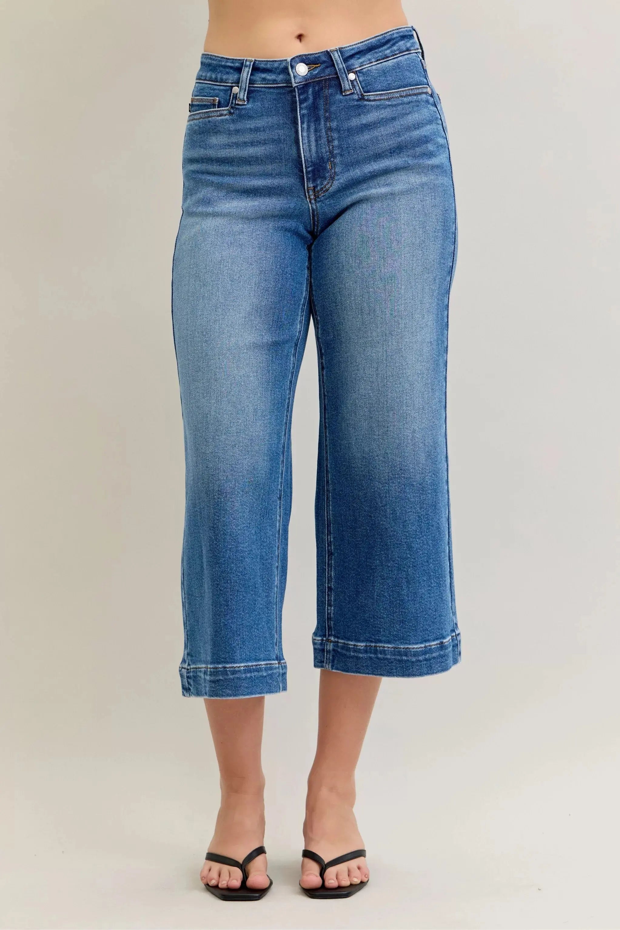 Judy Blue Jeans - Mid Rise Crop Wide Leg Jeans - Be Bliss Boutique