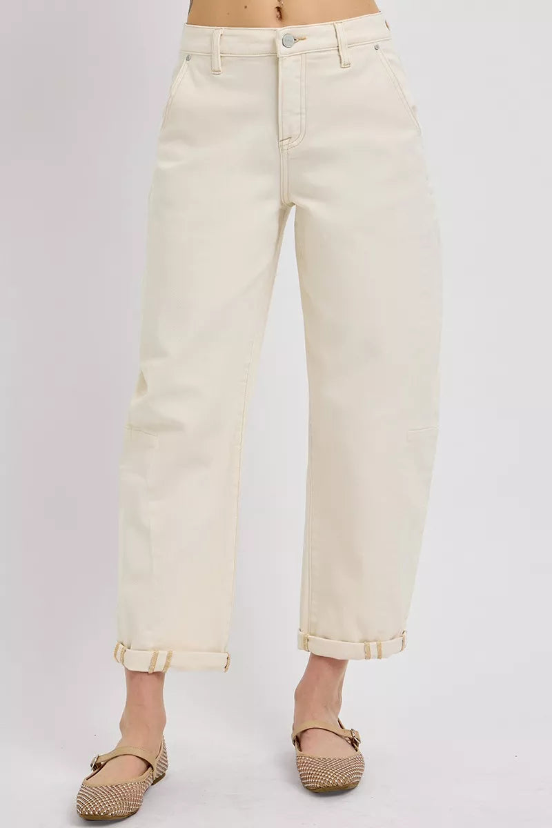 RISEN High Rise Relaxed Barrel Cuffed Jeans - Be Bliss Boutique