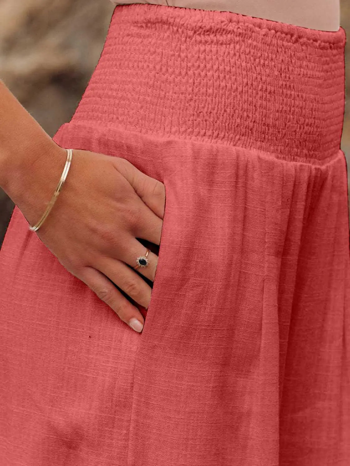 Full Size Smocked Waist Wide Leg Pants - Be Bliss Boutique