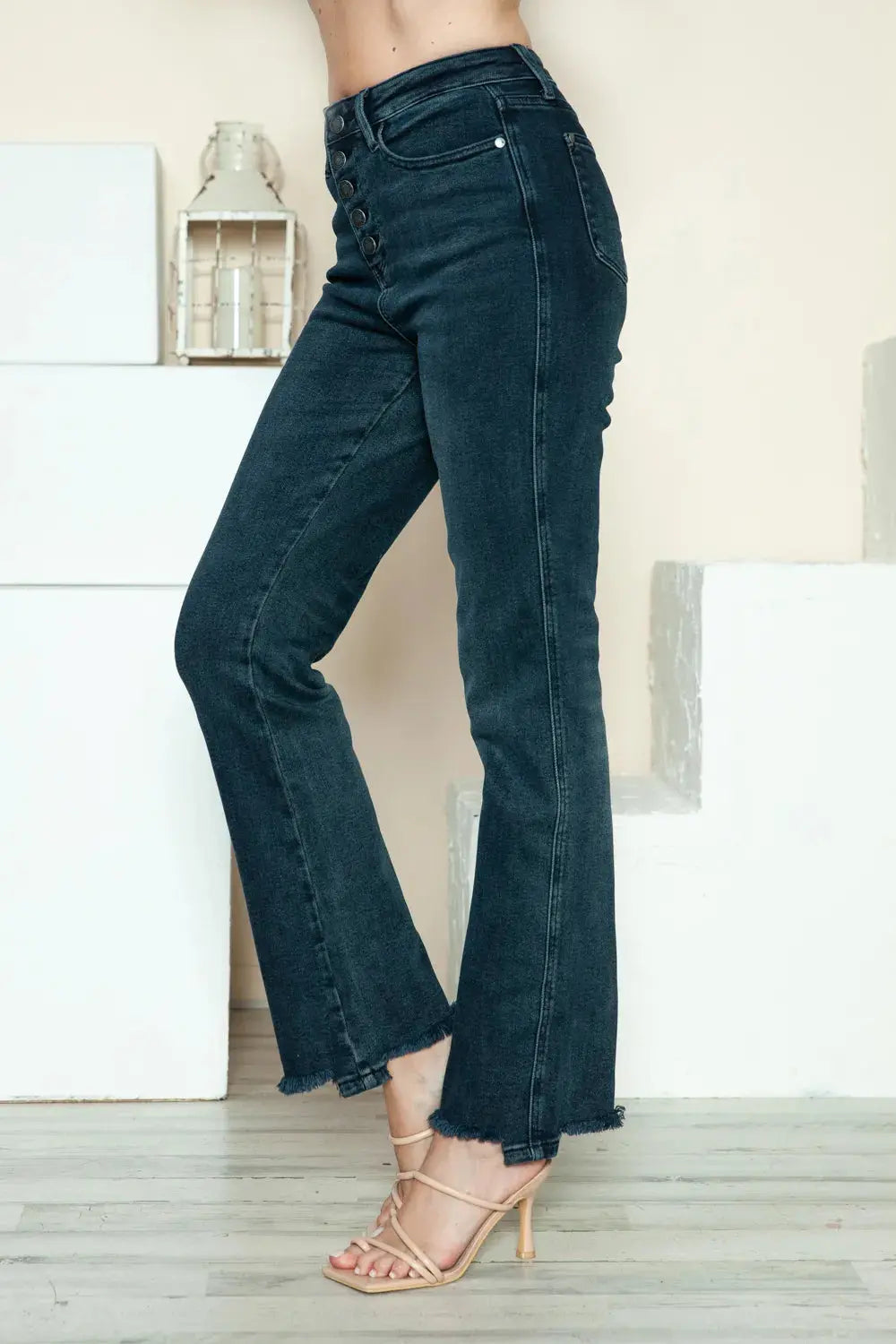 Plus Size Button Fly Hem Destroy Straight Leg Judy Blue Jeans - Be Bliss Boutique