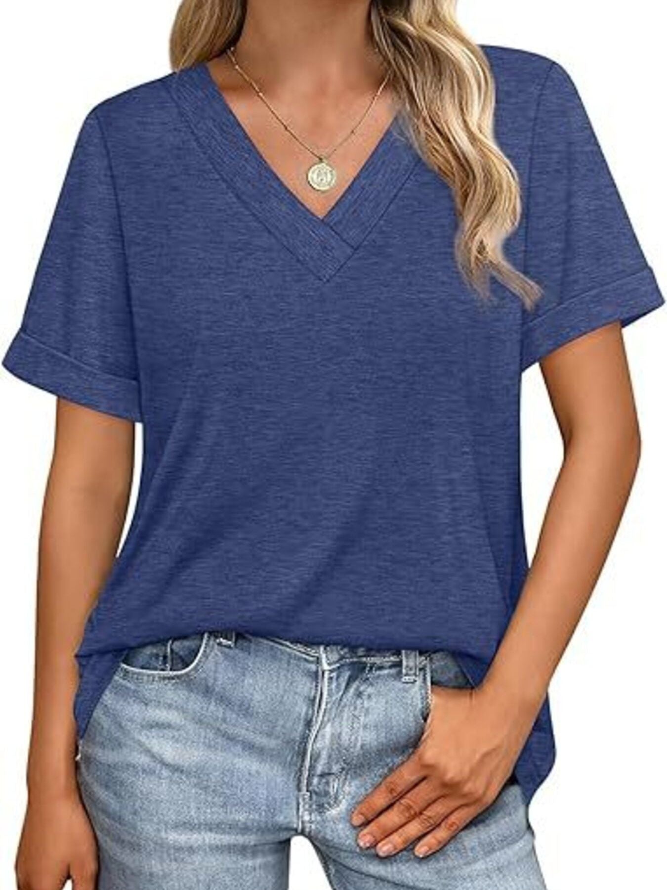 Casual V Neck Short Sleeve T Shirt - Be Bliss Boutique