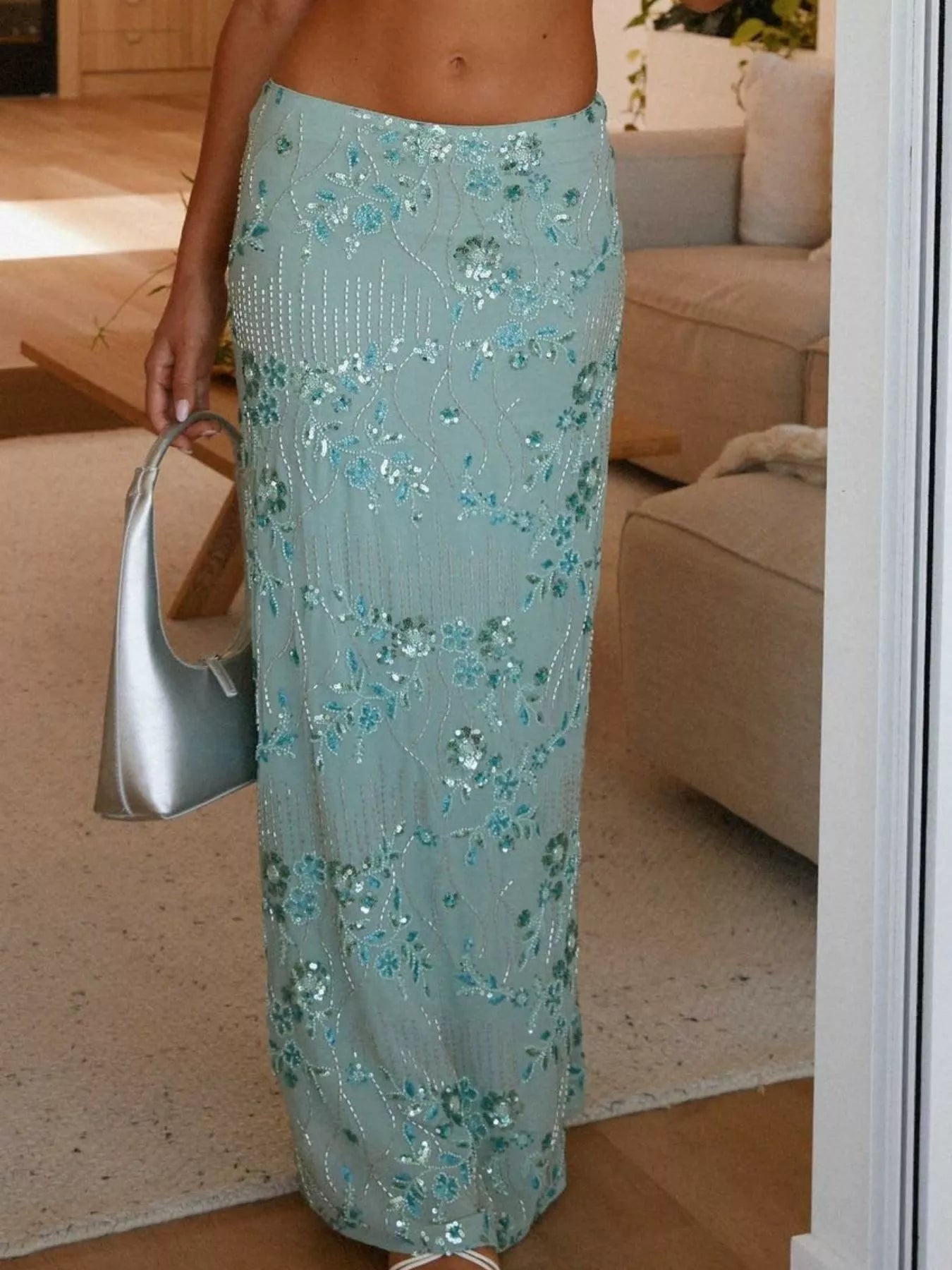 Embroidered Sequin Maxi Skirt -  Be Bliss Boutique