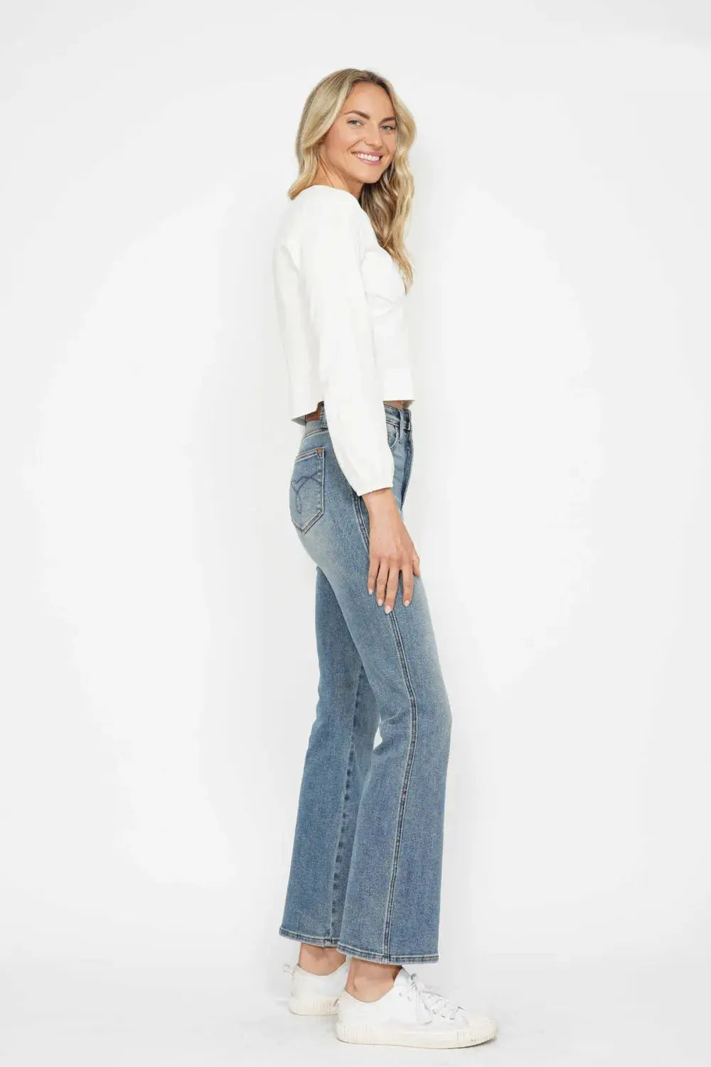 Judy Blue Jeans - Full Size Tummy Control Bootcut Jeans w/ Back Embroidered Pockets - Be Bliss Boutique