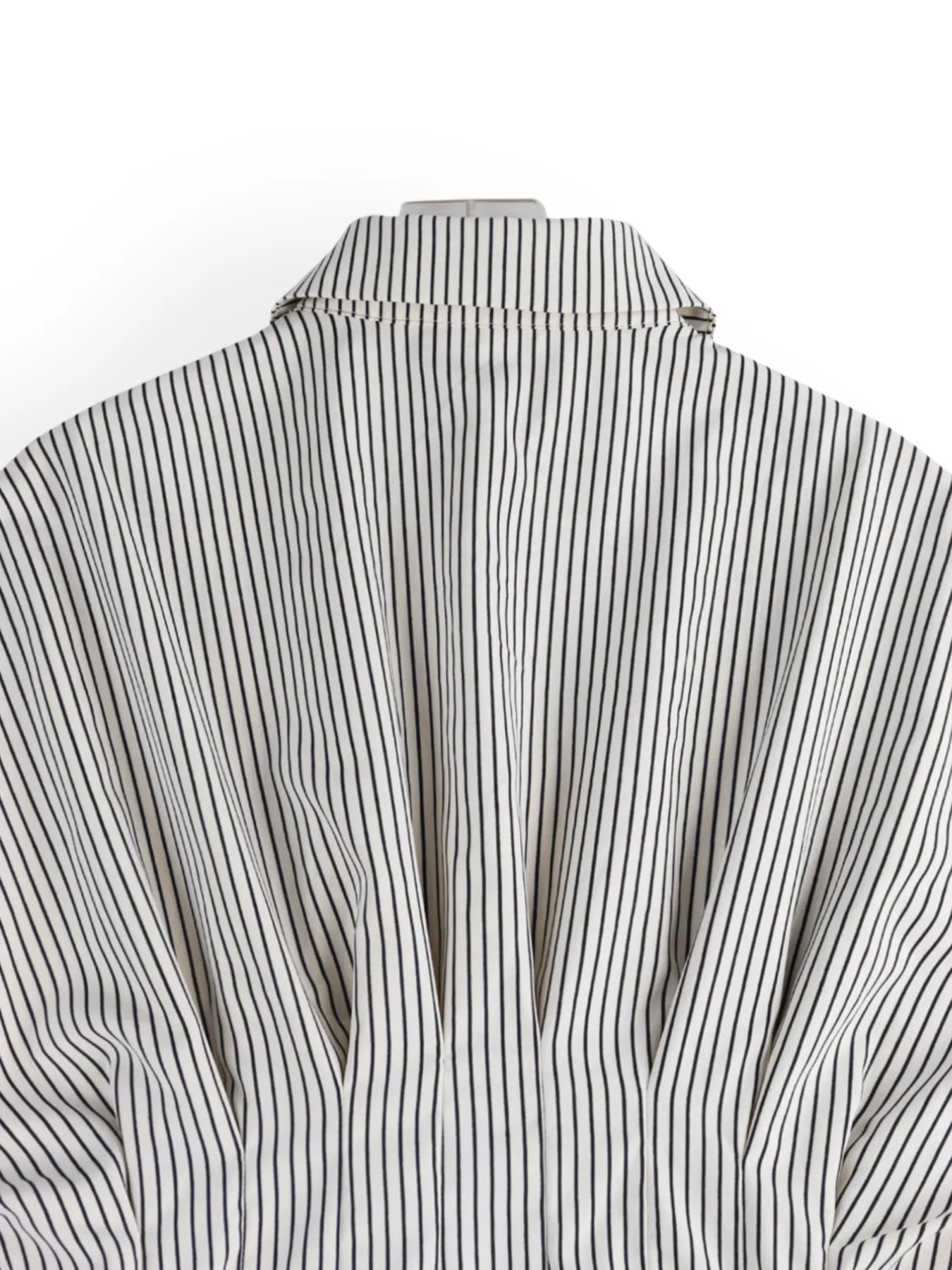 Pinstripe Puff Sleeve Cinched Waist Button Up Shirt - Be Bliss Boutique