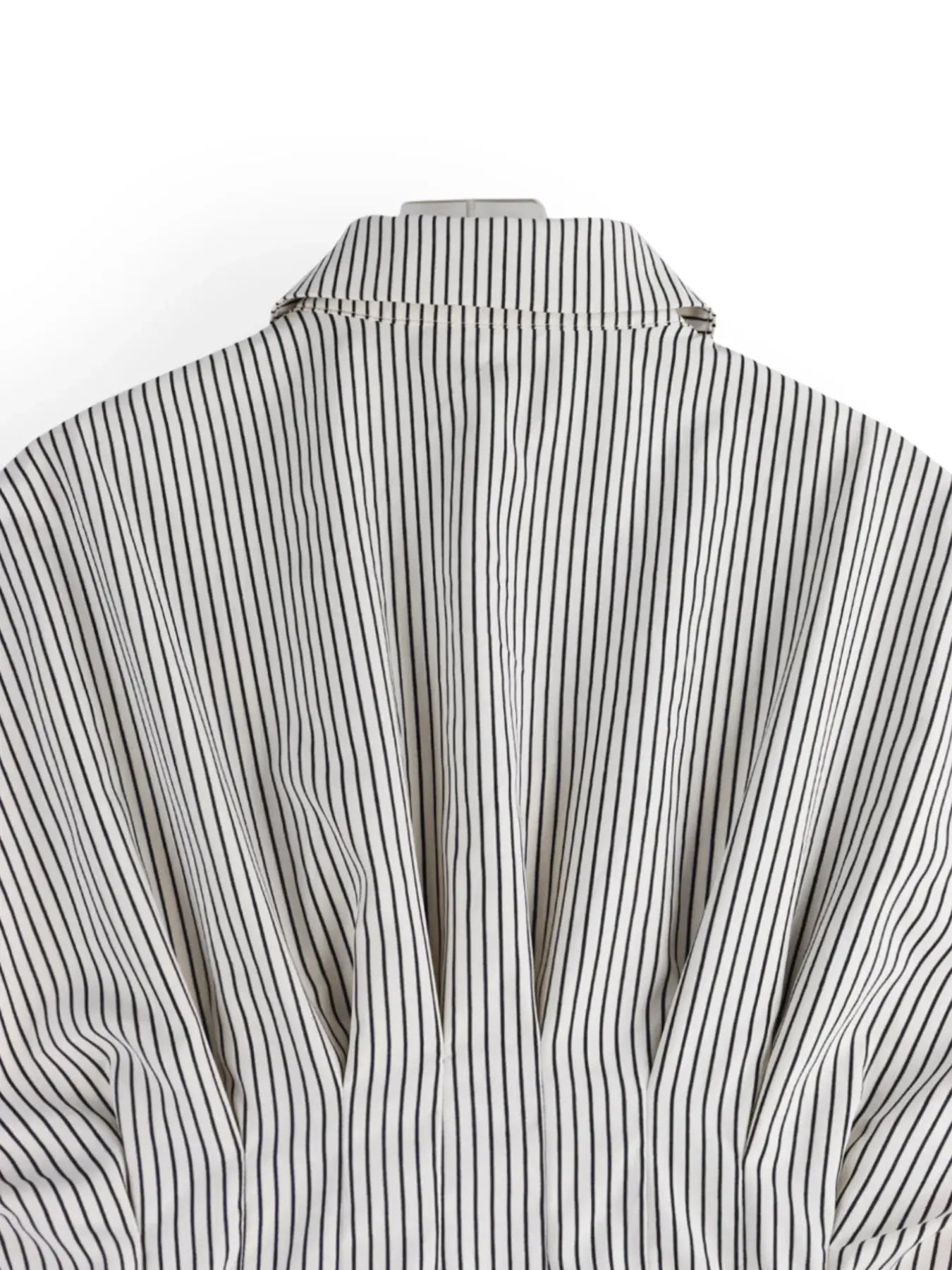 Pinstripe Puff Sleeve Cinched Waist Button Up Shirt - Be Bliss Boutique