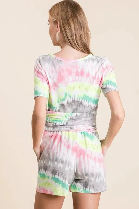 BiBi Womens Tie Dye Shorts with Twill Tape Drawstring - Be Bliss Boutique
