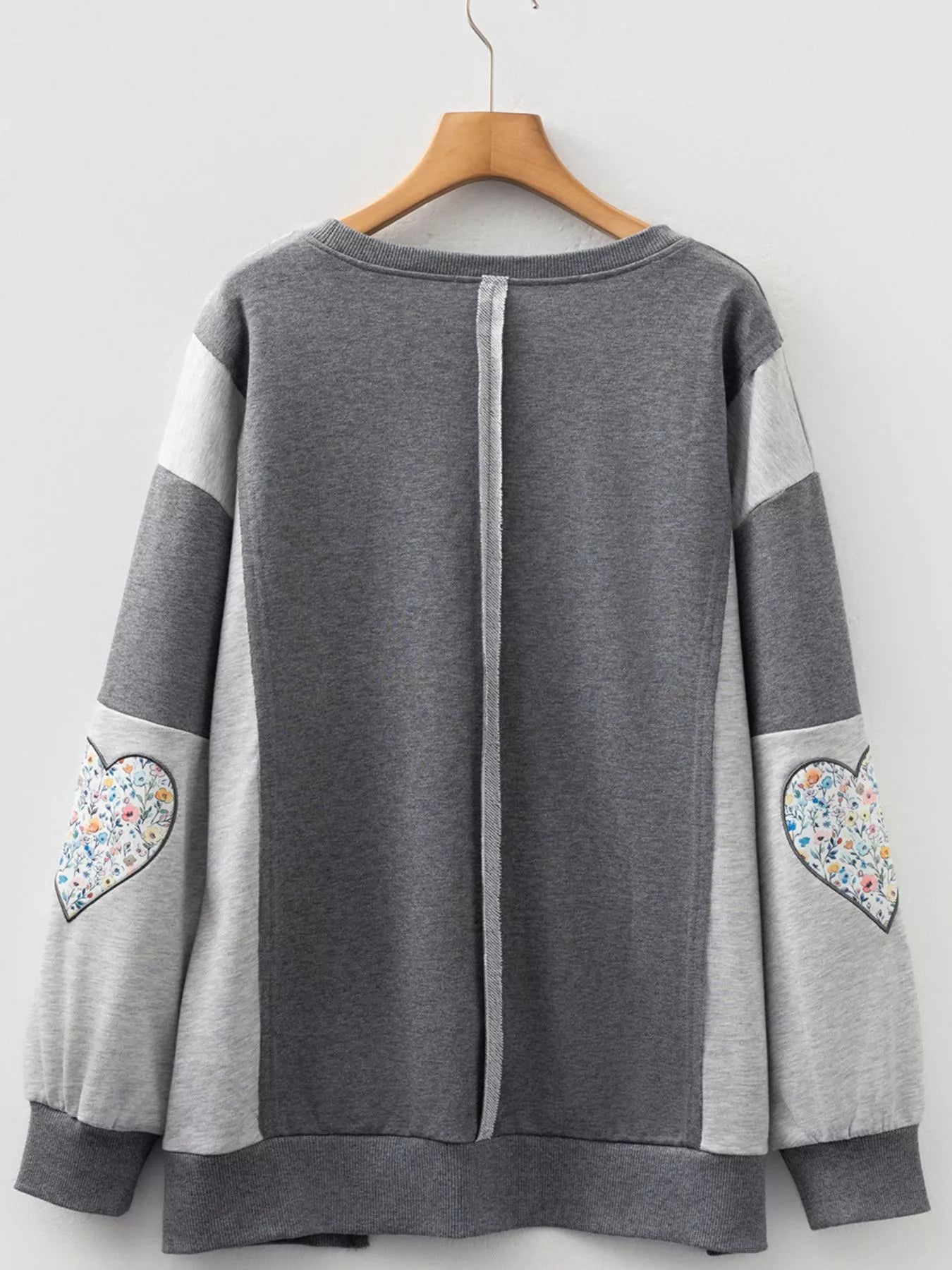 Exposed Seam Patchwork Uneven Hem LOVE Graphic Sweatshirt - Be Bliss Boutique