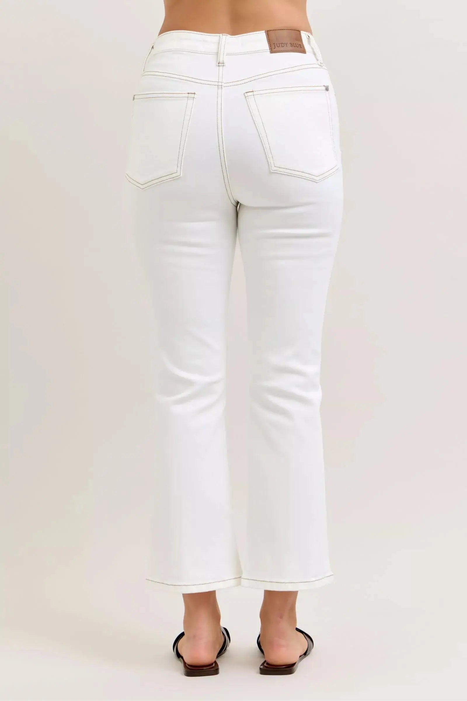 Judy Blue Jeans - Contrast Stitching Cropped Flare Jeans - Be Bliss Boutique