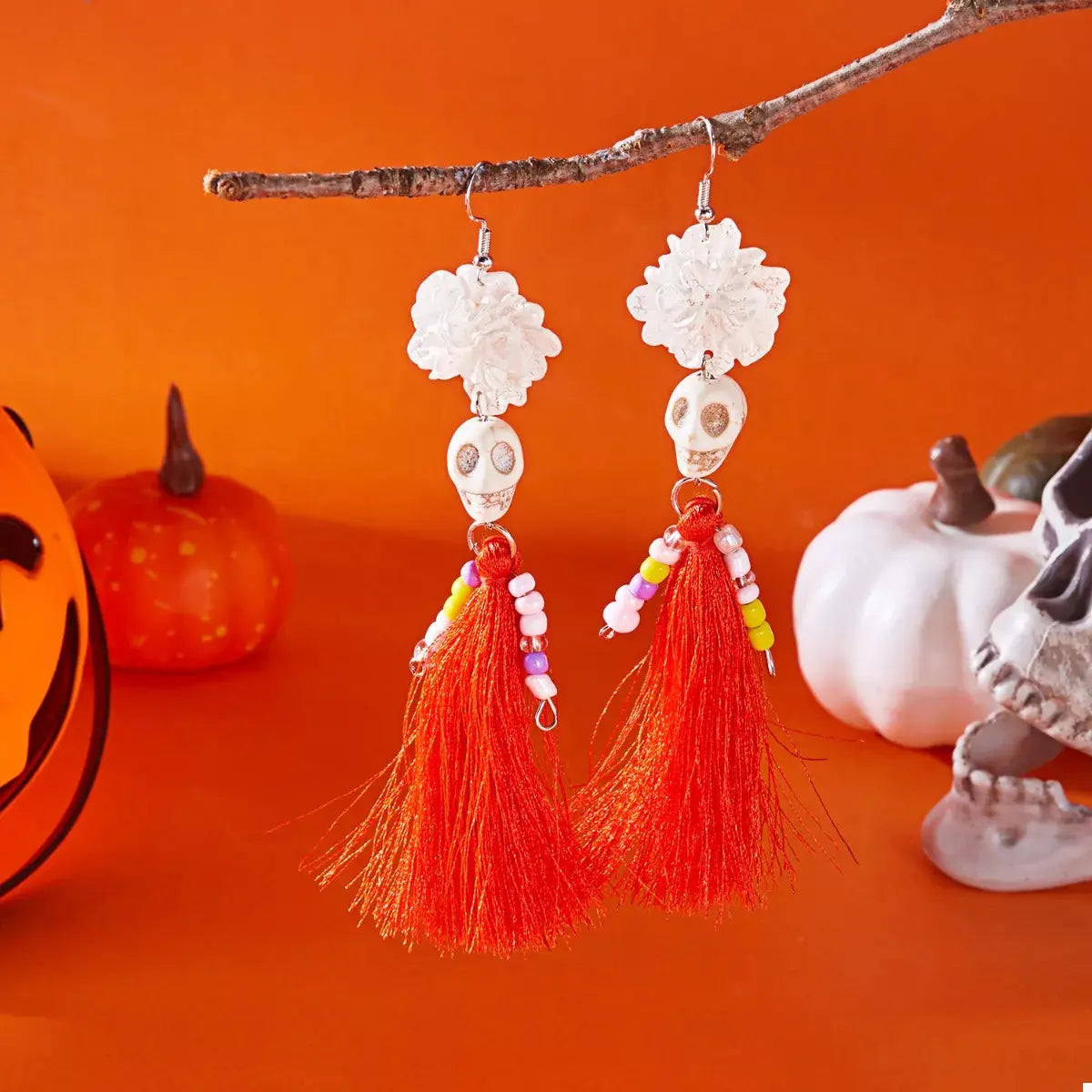 Sugar Skull Tassel Halloween Drop Earrings - Be Bliss Boutique