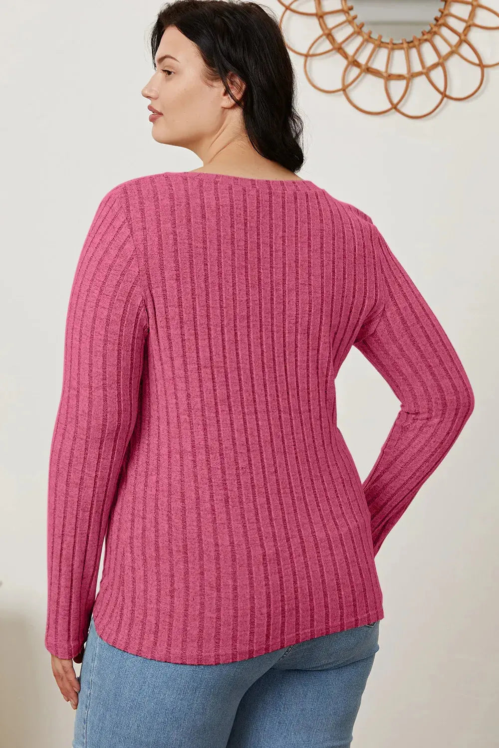 Basic Bae Full Size Ribbed V-Neck Long Sleeve T Shirt for Women - Be Bliss Boutique