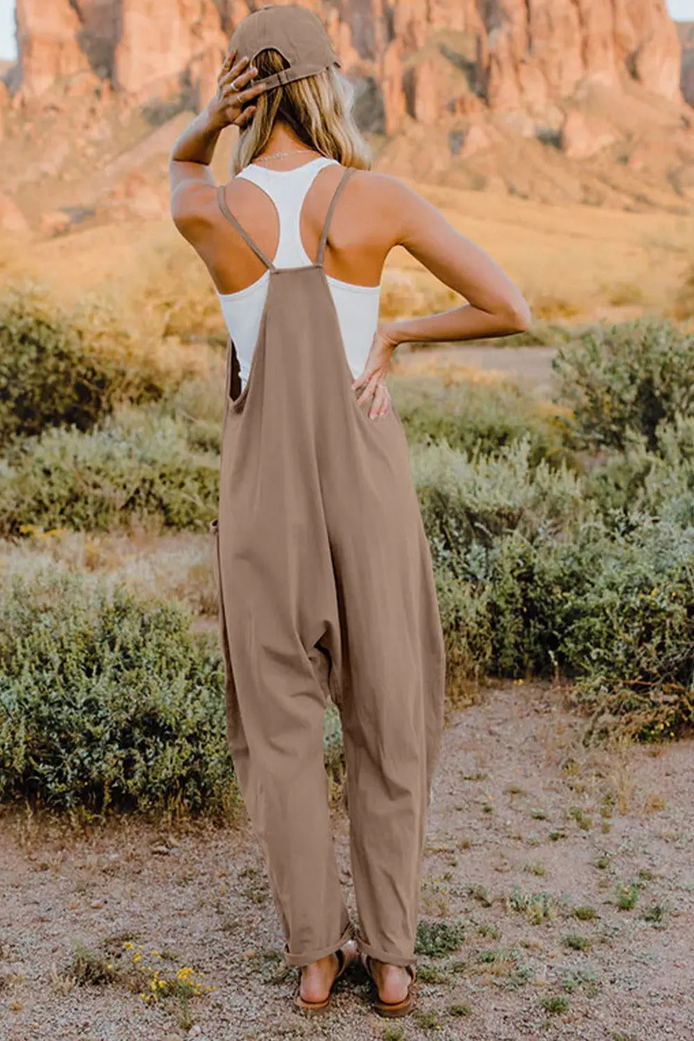 Double Take Full Size V-Neck Sleeveless Jumpsuit with Pockets - Be Bliss Boutique