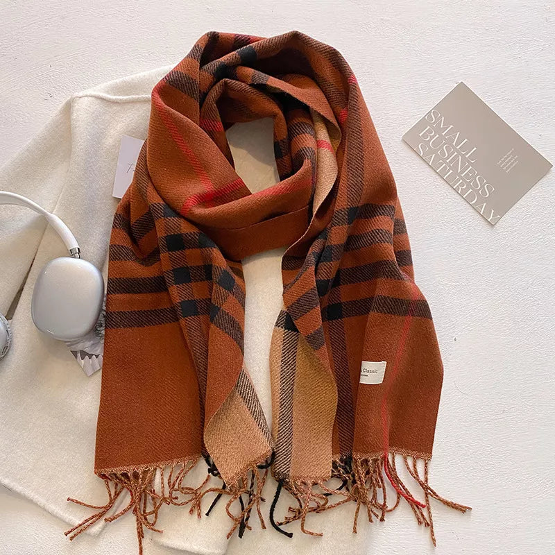 Plaid Fringe Winter Womens Scarf - Be Bliss Boutique