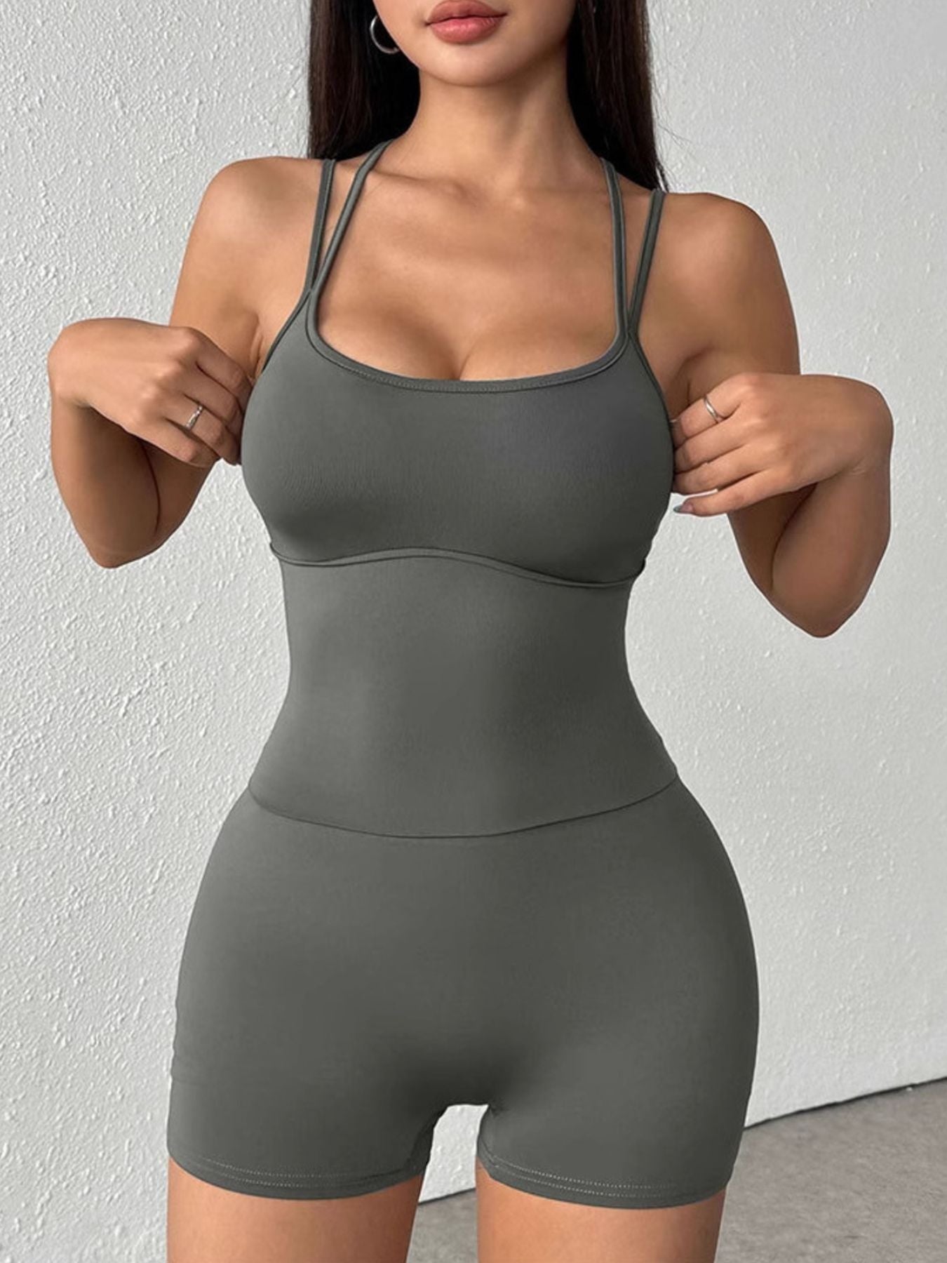 Double Spaghetti Strap Active Romper - Be Bliss Boutique