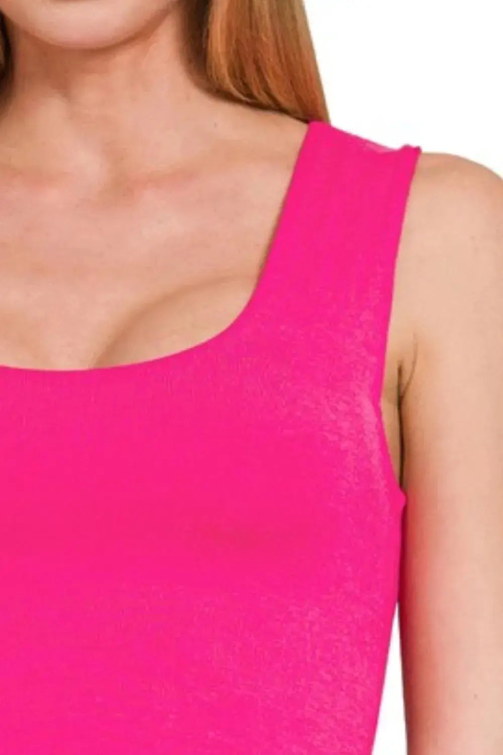 Zenana Hot Pink Double Layered Scoop Neck Crop Tank Top - Be Bliss Boutique