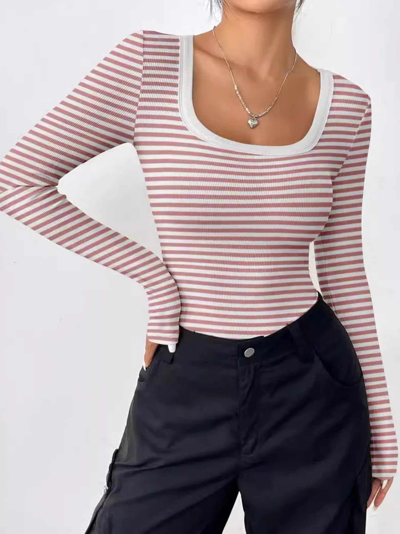 Striped Long Sleeve Scoop Neck T-Shirt - Be Bliss Boutique