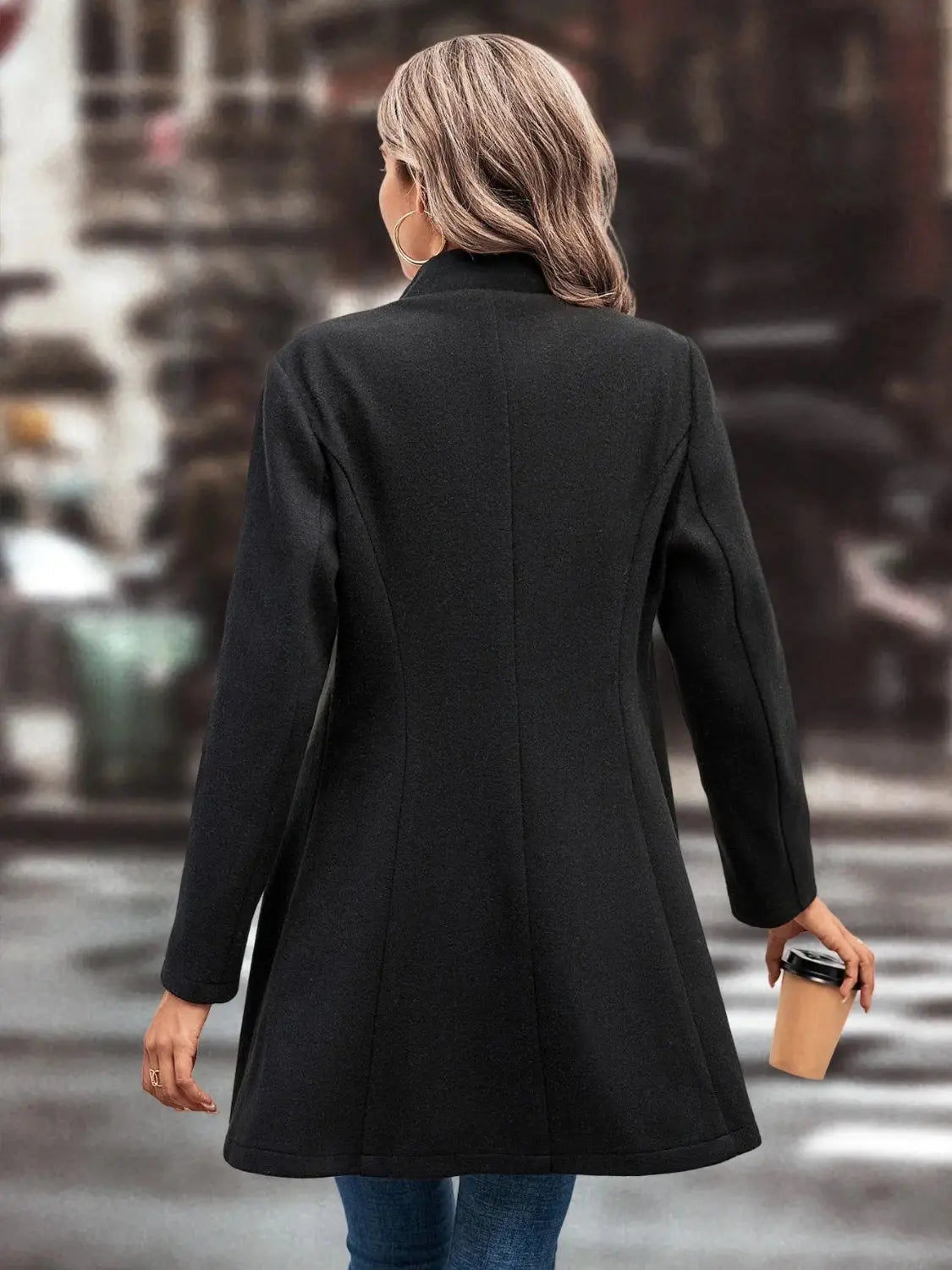 Collared Neck Long Sleeve Womens Longline Coat - Be Bliss Boutique