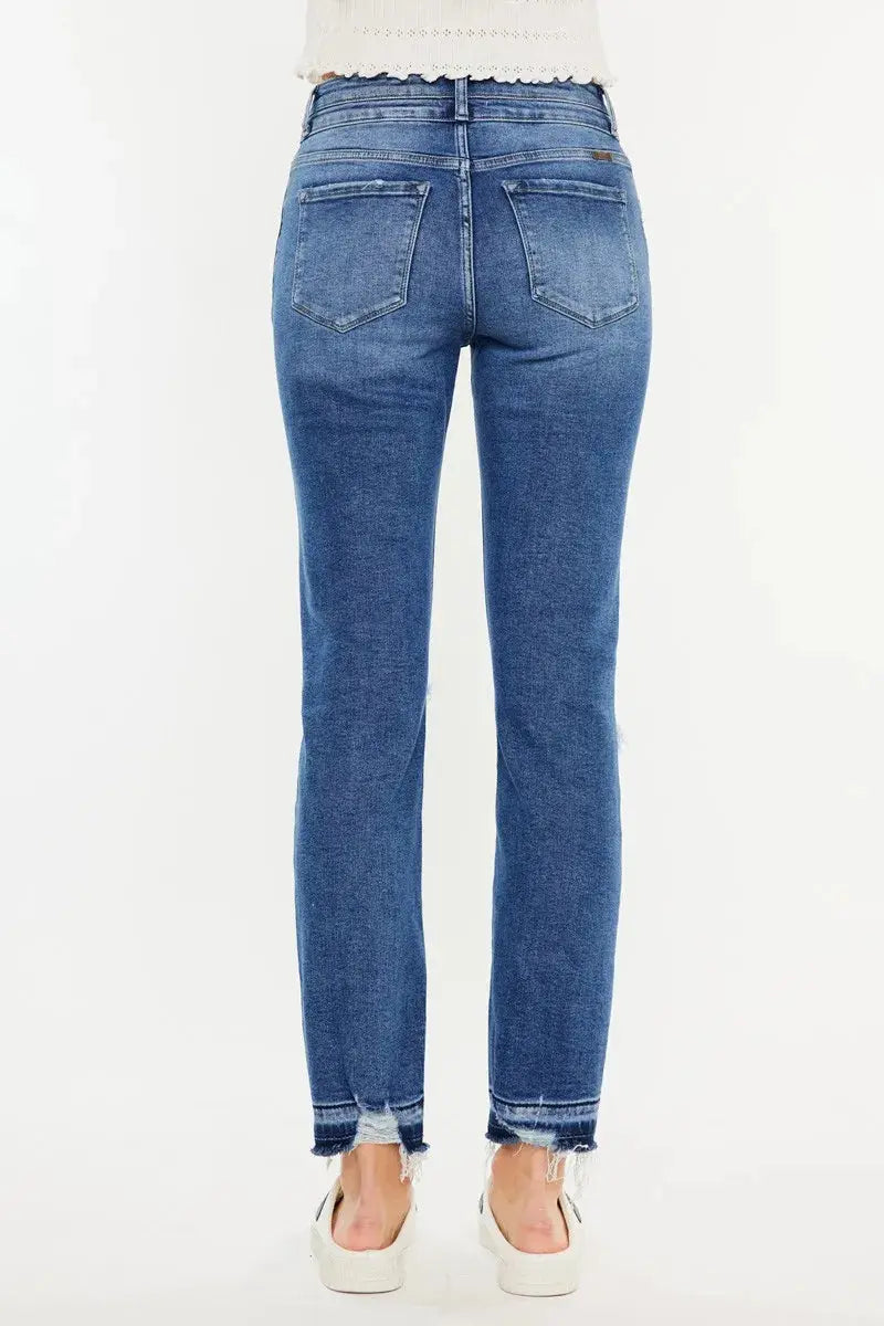 High Rise Distressed Slim Kancan Straight Leg Jeans - Be Bliss Boutique