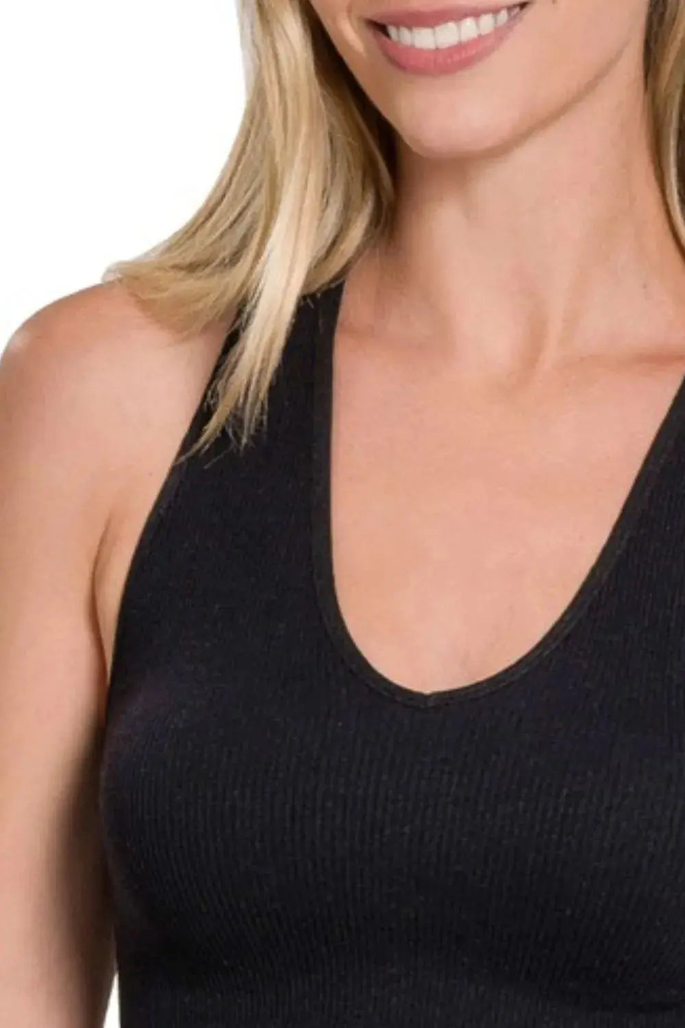 Zenana Seamless Ribbed Racerback Cropped Tank Top - Black - Be Bliss Boutique