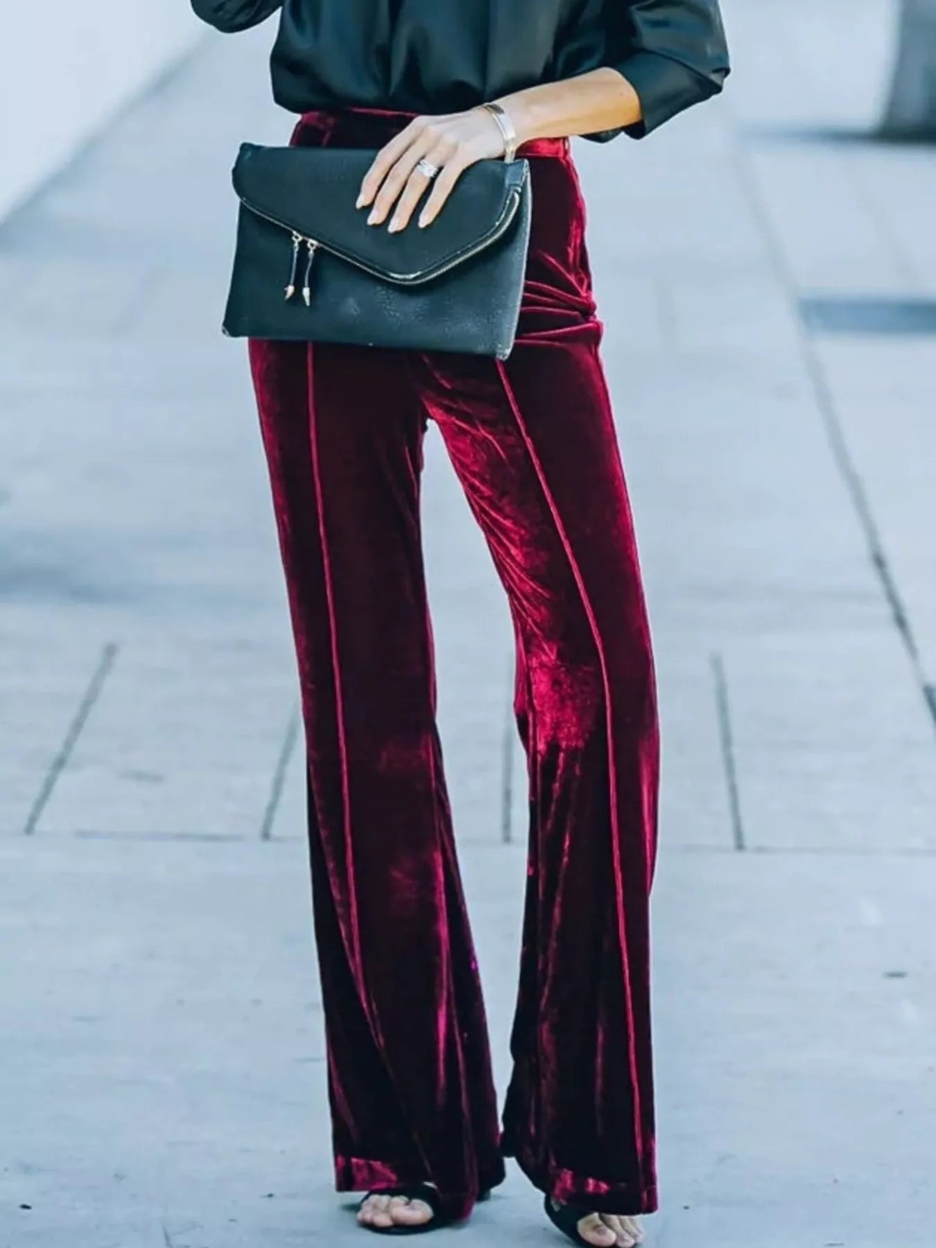 High-Waisted Wide Leg Velvet Pants - Be Bliss Boutique