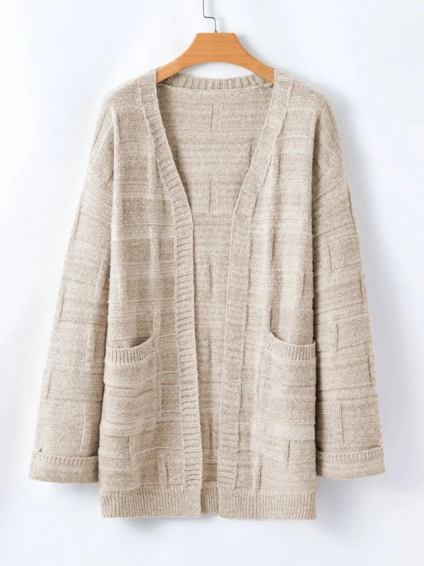 Textured Knit Open Front Cardigan with Pockets - Be Bliss Boutique
