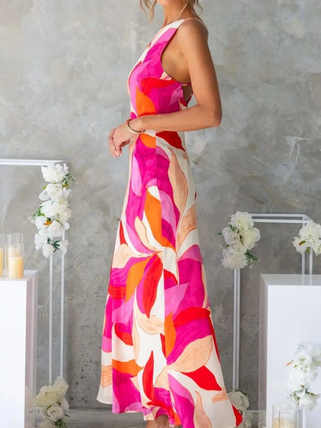 Printed Backless Sleeveless Maxi Dress - Be Bliss Boutique