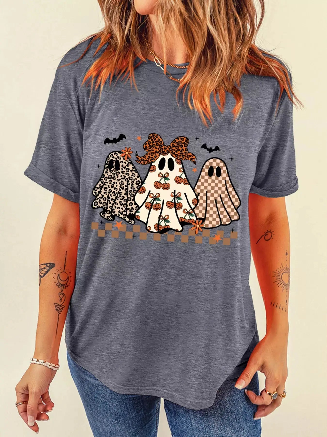 Round Neck Casual Ghost Halloween Graphic T Shirt - Be Bliss Boutique